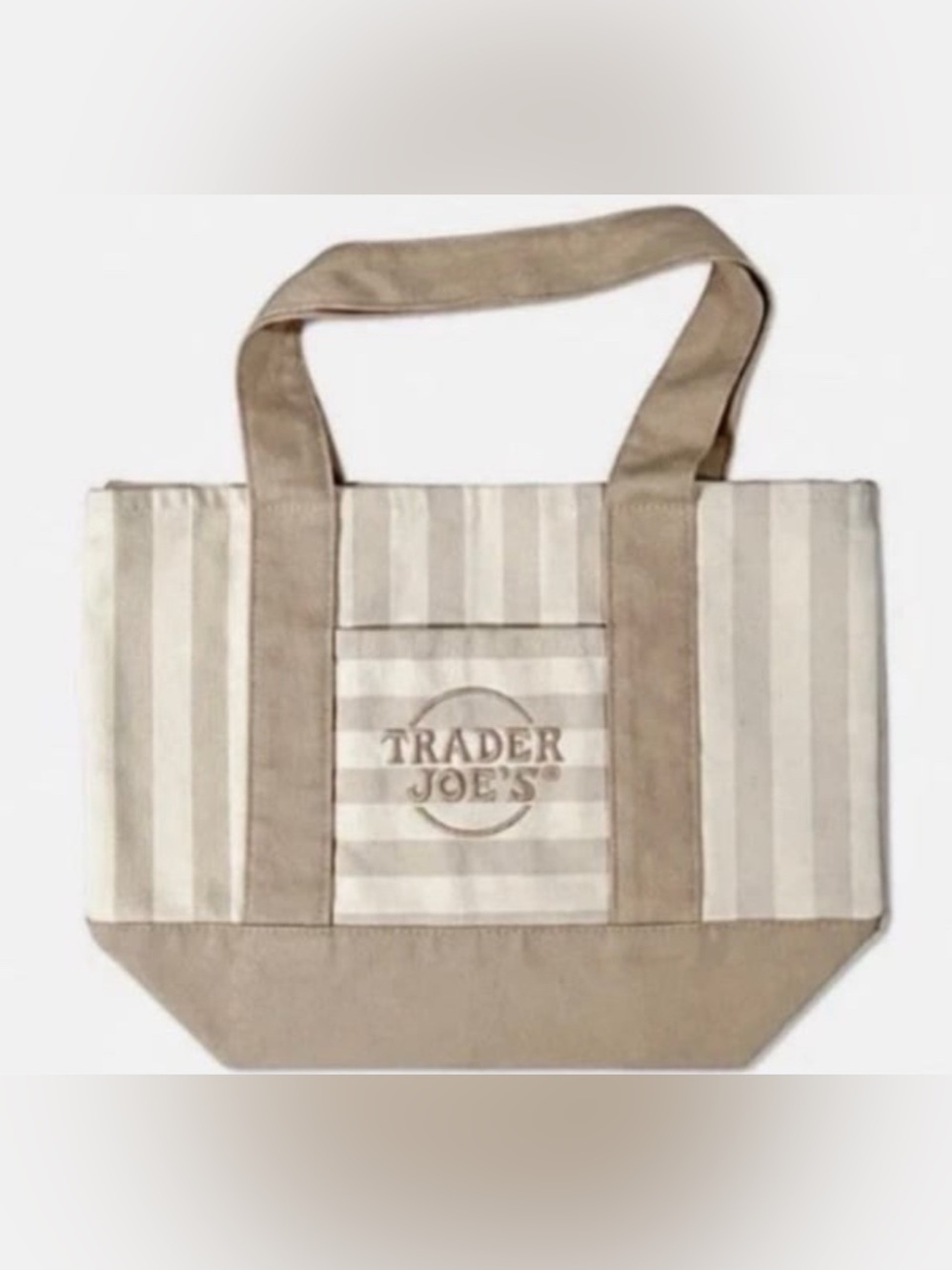 NWT Trader Joe's Small Striped Tote Bag Brown/White 12x6x10 Polyester/Cotton